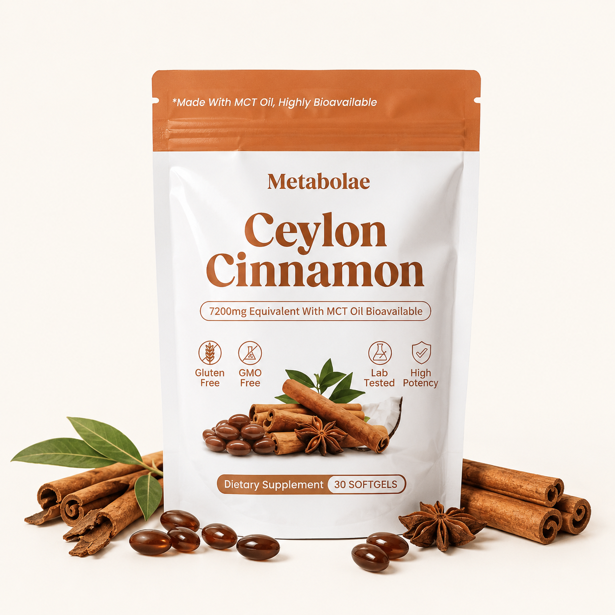 Ceylon Cinnamon 7200mg Equivalent with MCT Oil