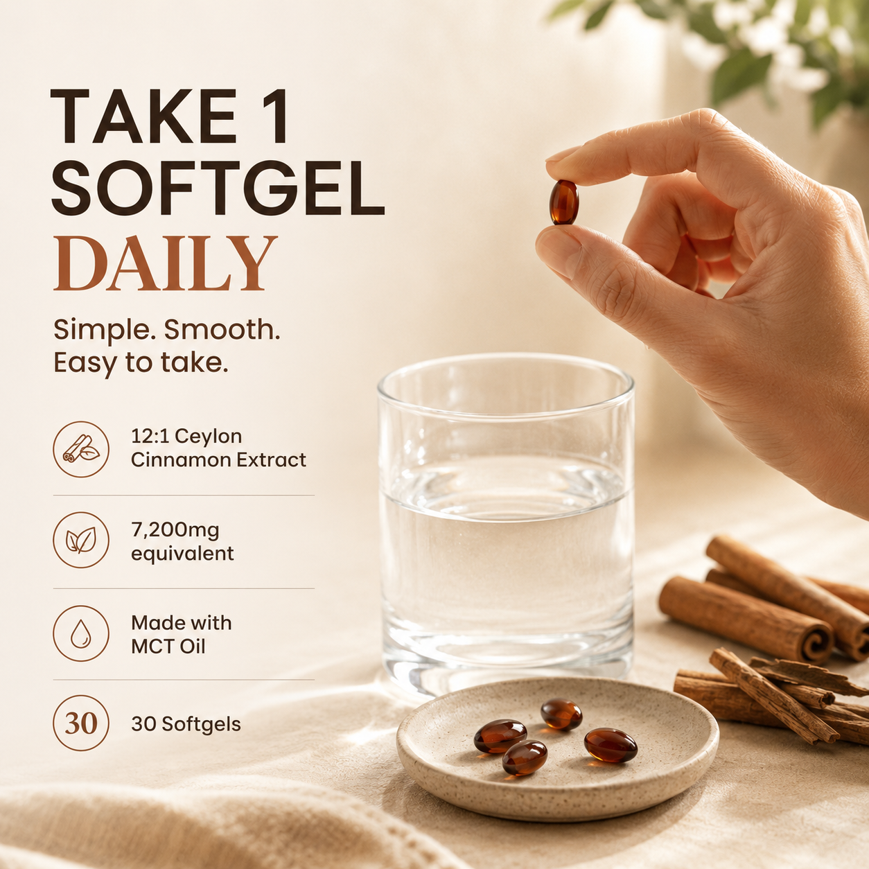 Ceylon Cinnamon 7200mg Equivalent with MCT Oil