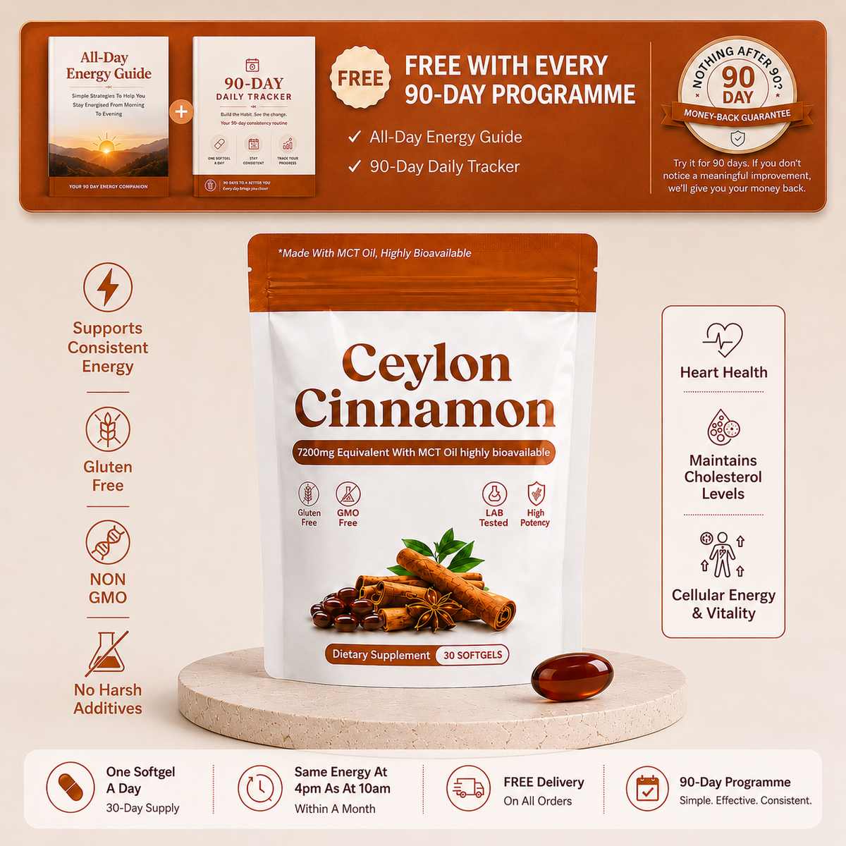 Ceylon Cinnamon 7200mg Equivalent with MCT Oil